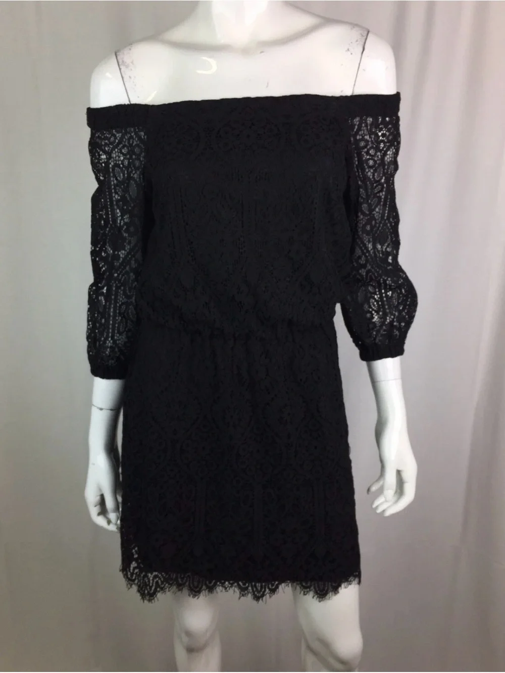 White House Black Market Women's 2 Lace Off Shoulder 3/4 Sleeve Shift Dress
